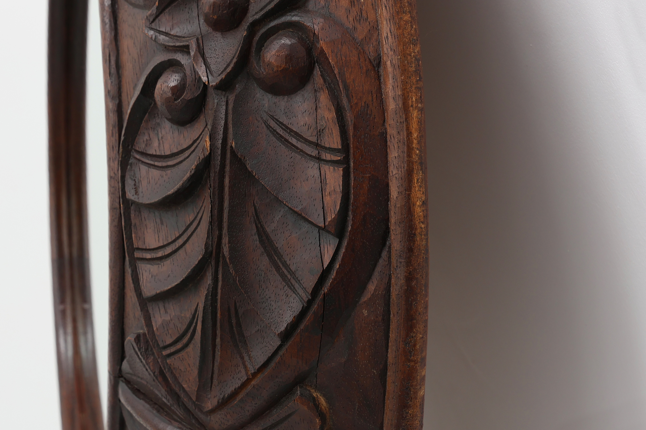 Large oak rustic wall mirror with floral carvings, France 1900sthumbnail